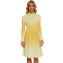 Cream Yellow To Amber Orange Bilinear Gradient Long Sleeve Shirt Collar A-Line Dress View1