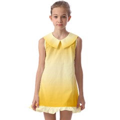 Amber Orange To Cream Yellow Bilinear Gradient Kids  Pilgrim Collar Ruffle Hem Dress by GradientsOmbre