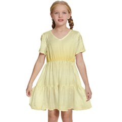 Amber Orange To Cream Yellow Bilinear Gradient Kids  Short Sleeve Tiered Mini Dress by GradientsOmbre