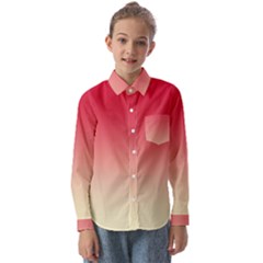 Crimson Red To Cream Yellow Linear Gradient Kids  Long Sleeve Shirt by GradientsOmbre