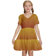 Electric Yellow To Burgundy Red Linear Gradient Kids  Short Sleeve Tiered Mini Dress by GradientsOmbre