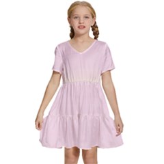 Cream Yellow To Pink Lace Bilinear Gradient Kids  Short Sleeve Tiered Mini Dress by GradientsOmbre