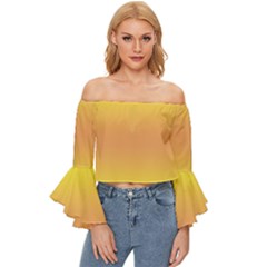 Electric Yellow To Coral Pink Bilinear Gradient Off Shoulder Flutter Bell Sleeve Top by GradientsOmbre