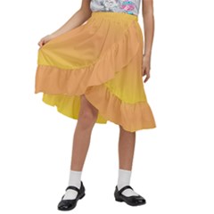 Electric Yellow To Coral Pink Bilinear Gradient Kids  Ruffle Flared Wrap Midi Skirt by GradientsOmbre