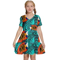 Flame Swirls Kids  Short Sleeve Tiered Mini Dress by SeaworthyClothing