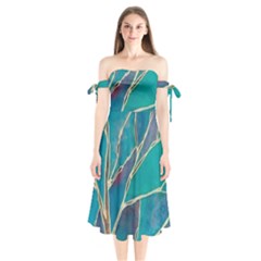 Aqua Batik, Abstract, Colorful Shoulder Tie Bardot Midi Dress by kyorashop23