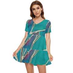 Aqua Batik, Abstract, Colorful Tiered Short Sleeve Babydoll Dress by kyorashop23