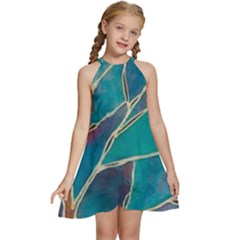 Aqua Batik, Abstract, Colorful Kids  Halter Collar Waist Tie Chiffon Dress by kyorashop23