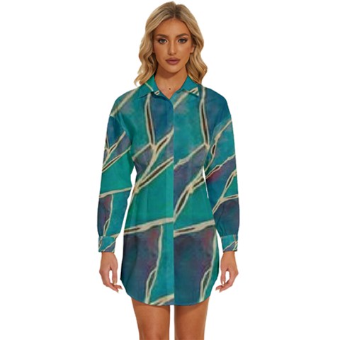 Aqua Batik, Abstract, Colorful Womens Long Sleeve Shirt Dress by kyorashop23