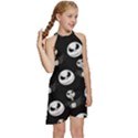 Jack Print, White, Before, Plain, Black, Simple, Christmas Kids  Halter Collar Waist Tie Chiffon Dress View3