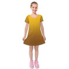 Amber Orange To Chocolate Brown Linear Gradient Kids  Short Sleeve Velvet Dress by GradientsOmbre