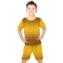 Chocolate Brown To Amber Orange Bilinear Gradient Kids  T-Shirt and Shorts Set View1