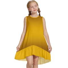 Chocolate Brown To Amber Orange Bilinear Gradient Kids  Frill Swing Dress by GradientsOmbre