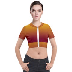 Amber Orange To Burgundy Red Linear Gradient Short Sleeve Cropped Jacket by GradientsOmbre