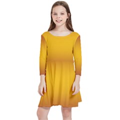 Burgundy Red To Amber Orange Bilinear Gradient Kids  Quarter Sleeve Skater Dress by GradientsOmbre