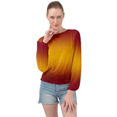 Burgundy Red To Amber Orange Bilinear Gradient Banded Bottom Chiffon Top by GradientsOmbre