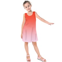 Scarlet Red To Pink Lace Linear Gradient Kids  Sleeveless Dress by GradientsOmbre