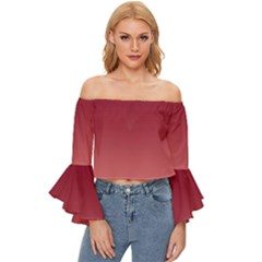 Burgundy Red To Coral Pink Linear Gradient Off Shoulder Flutter Bell Sleeve Top by GradientsOmbre