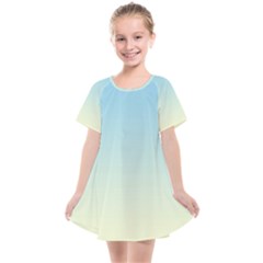 Baby Blue To Cream Yellow Linear Gradient Kids  Smock Dress by GradientsOmbre
