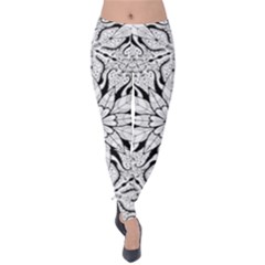 Seamless Tiling Pattern Hand Drawn Black White Velvet Leggings by Grandong