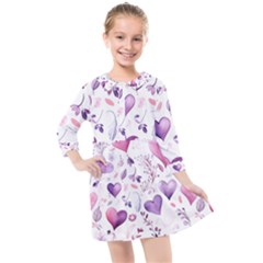 Hearts Love Purple Kids  Quarter Sleeve Shirt Dress by Grandong