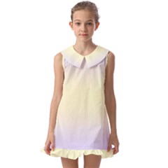 Pale Violet To Cream Yellow Bilinear Gradient Kids  Pilgrim Collar Ruffle Hem Dress by GradientsOmbre