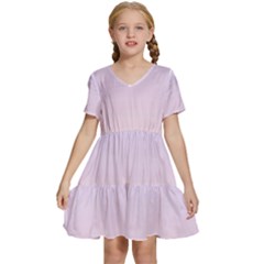 Pale Violet To Pale Pink Linear Gradient Kids  Short Sleeve Tiered Mini Dress by GradientsOmbre