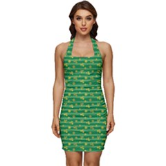 Golden Leaves Sleeveless Wide Square Neckline Ruched Bodycon Dress by designsbymallika