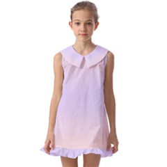 Pale Pink To Pale Violet Bilinear Gradient Kids  Pilgrim Collar Ruffle Hem Dress by GradientsOmbre