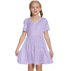 Pale Pink To Pale Violet Bilinear Gradient Kids  Short Sleeve Tiered Mini Dress by GradientsOmbre