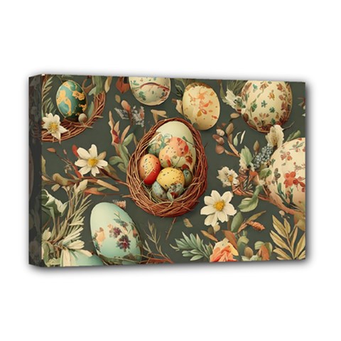 Charming Seamless Pattern Vintage Easter Floral Motif Deluxe Canvas 18  X 12  (stretched) by dflcprintsclothing