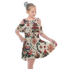 Christmas Tree Snow Kids  Shoulder Cutout Chiffon Dress by Bedest