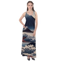 Hokusai Moutains Japan Sleeveless Velour Maxi Dress by Bedest