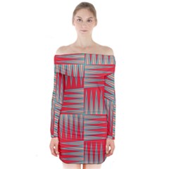 Zigzag Pattern Chevron Red Long Sleeve Off Shoulder Dress by Bedest