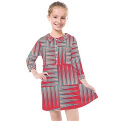 Zigzag Pattern Chevron Red Kids  Quarter Sleeve Shirt Dress by Bedest