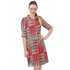 Zigzag Pattern Chevron Red Long Sleeve Mini Shirt Dress by Bedest