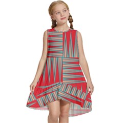 Zigzag Pattern Chevron Red Kids  Frill Swing Dress by Bedest