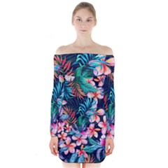 Hawaiian Flowers Hawaii Long Sleeve Off Shoulder Dress by Cemarart