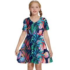 Hawaiian Flowers Hawaii Kids  Short Sleeve Tiered Mini Dress by Cemarart