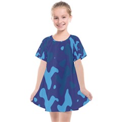 Blue Camouflage Pattern Kids  Smock Dress by kyorashop23