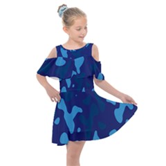 Blue Camouflage Pattern Kids  Shoulder Cutout Chiffon Dress by kyorashop23