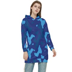 Blue Camouflage Pattern Women s Long Oversized Pullover Hoodie by kyorashop23