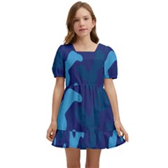 Blue Camouflage Pattern Kids  Short Sleeve Dolly Dress by kyorashop23