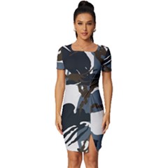 Blue Winter Camouflage, Military Camouflage Fitted Knot Split End Bodycon Dress by kyorashop23