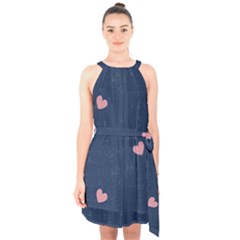 Corazones, Blue, Pattern Halter Collar Waist Tie Chiffon Dress by kyorashop23