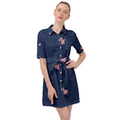 Corazones, Blue, Pattern Belted Shirt Dress by kyorashop23