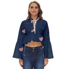 Corazones, Blue, Pattern Boho Long Bell Sleeve Top by kyorashop23