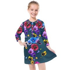 Falling Flowers, Art, Coffee Cup Kids  Quarter Sleeve Shirt Dress by kyorashop23