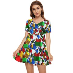 Falling Lego Bricks, Desenho, Fall, Games Tiered Short Sleeve Babydoll Dress by kyorashop23