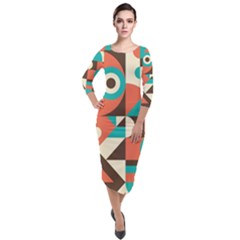 Retro Colorful Background, Retro Abstraction Quarter Sleeve Midi Velour Bodycon Dress by kyorashop23